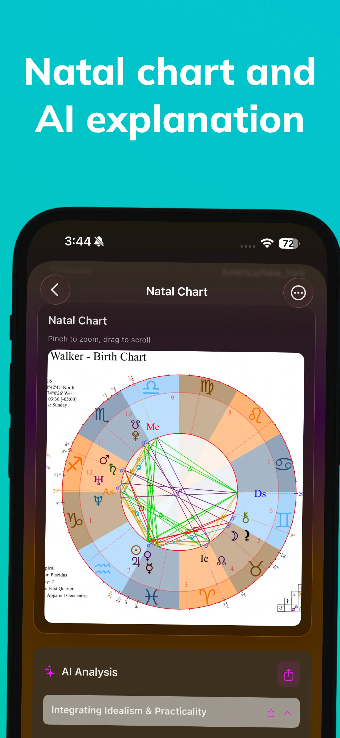 MoonWise natal chart with AI analysis