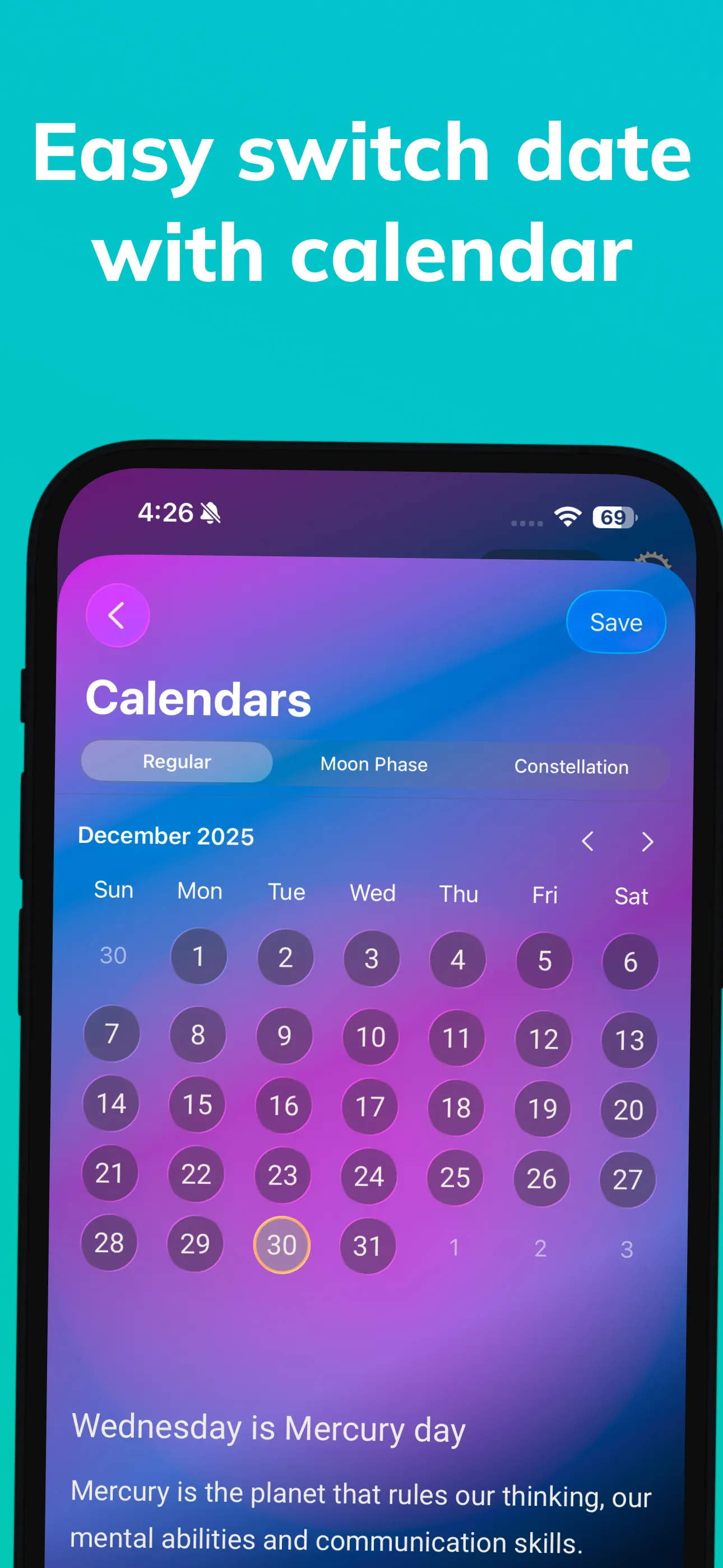 Multi-calendar view with moon phases